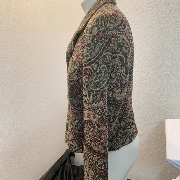 Harve Benard vintage tapestry jacket size 14P green red tan very good condition - Picture 6 of 13